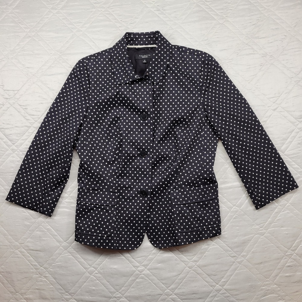 TALBOTS black‎ and white polka dot blazer size 10